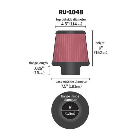 K&N Universal Clamp-On Air Filter 6in Flange / 7-1/2in Base / 4-1/2in Top / 6in Height