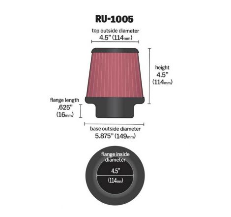 K&N Filter Universal X Stream Clamp-On 4-1/2in Flange 5-7/8in Base 4-1/2in Top 4-1/2in Height