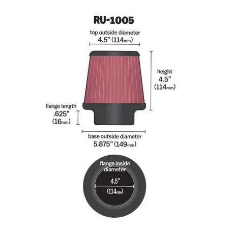 K&N Filter Universal X Stream Clamp-On 4-1/2in Flange 5-7/8in Base 4-1/2in Top 4-1/2in Height