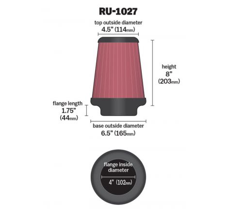 K&N Universal Clamp-On Air Filter 4in FLG / 6-1/2in B / 4-1/2in T / 8in H