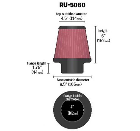 K&N Universal Clamp-On Air Filter 4in FLG / 6-1/2in B / 4-1/2in T / 6in H