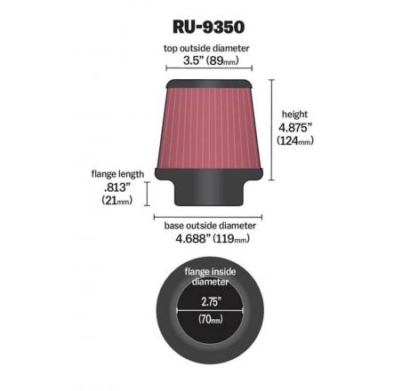 K&N Universal Clamp-On Air Filter 2-3/4in FLG / 4-11/16in B / 3-1/2in T / 4-7/8in H