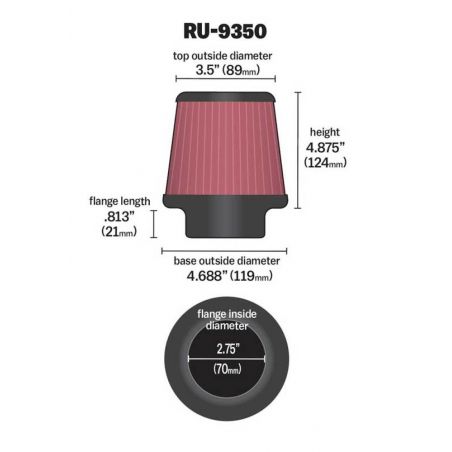 K&N Universal Clamp-On Air Filter 2-3/4in FLG / 4-11/16in B / 3-1/2in T / 4-7/8in H