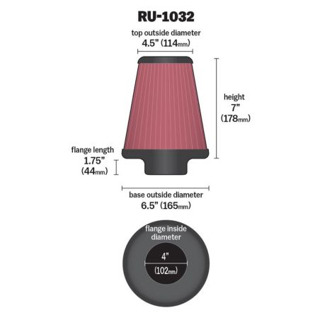 K&N Universal Clamp-On Air Filter 4in FLG / 6-1/2in B / 4-1/2in T / 7in H