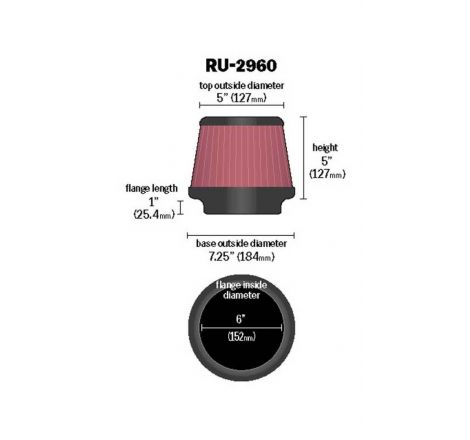 K&N Universal Tapered Filter 6in Flange ID x 7.5in Base OD x 5in Top OD x 5in Height