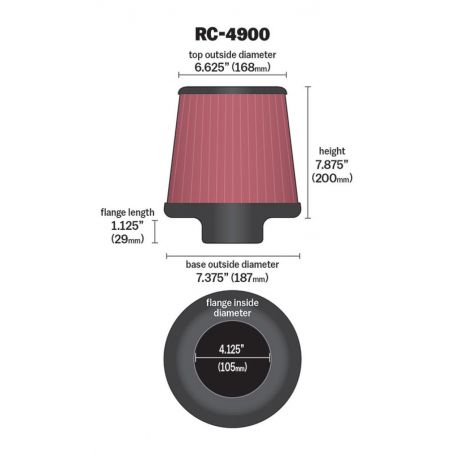 K&N Universal Air Filter Round Tapered 7.375in Base OD / 6.625in Top OD / 7.875in Height