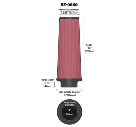 K&N Universal Rubber Filter 4inch FLG / 6inch OD-B / 4-5/8inch OD-T / 14inch H