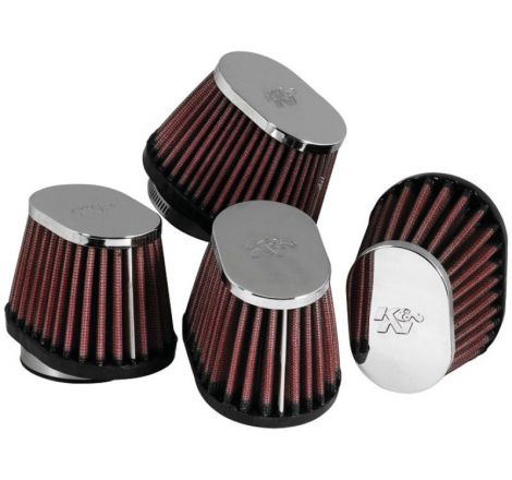 K&N Universal Chrome Oval Tapered Air Filter - 2in Flg ID x 4in OS L 3in OS W x 2.75in H