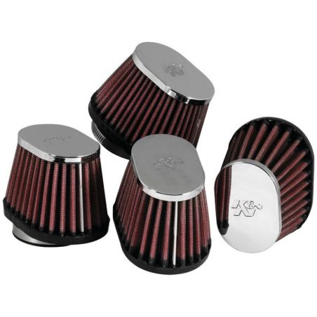 K&N Universal Chrome Oval Tapered Air Filter - 2in Flg ID x 4in OS L 3in OS W x 2.75in H