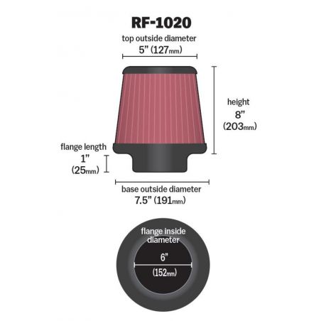 K&N Universal Air Filter 6in Flange ID x 7.5in Base / 5in OD Top x 8in H