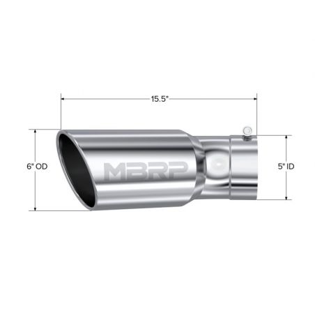 MBRP Universal Tip 6in OD 5in Inlet 15.5in Length 30 Deg Bend Angled Rolled End T304