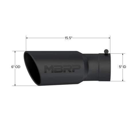 MBRP Universal Tip 6in OD 5in Inlet 15.5in Length 30 Deg Bend Angled Rolled End Black