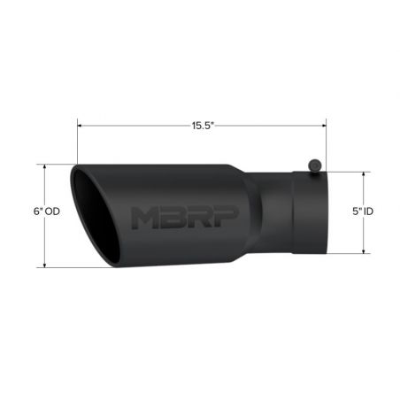 MBRP Universal Tip 6in OD 5in Inlet 15.5in Length 30 Deg Bend Angled Rolled End Black