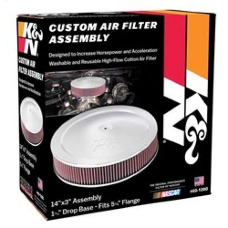 K&N 14in Red Custom Air Cleaner Assembly - 5.125in ID x 14in OD x 2.75in H x 1.25in Drop Base