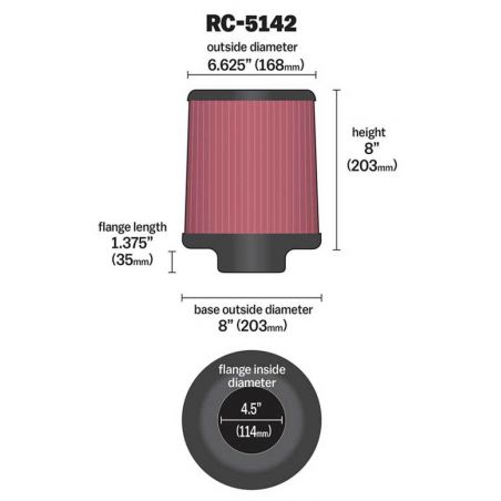 K&N Universal Clamp-On Air Filter inch FLG 4.5inch Base 4 inch Top 4-1/2in FLG 8in Base