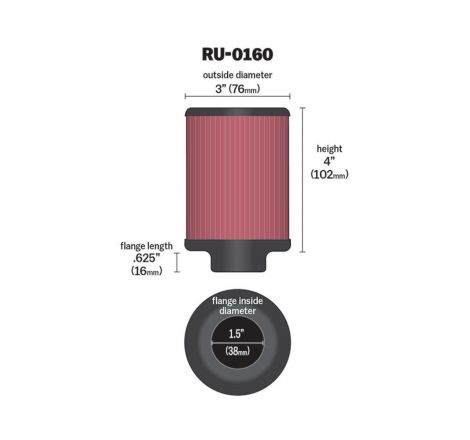 K&N Universal Rubber Filter 1 1/2in FLG 3in OD 4in Height