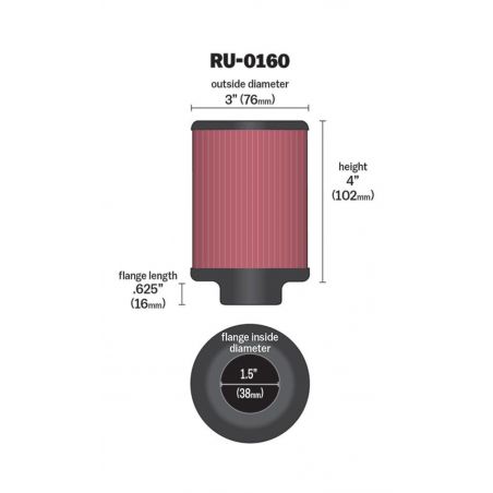 K&N Universal Rubber Filter 1 1/2in FLG 3in OD 4in Height