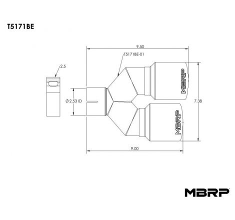 MBRP Burnt End Tip 2.5 ID, Dual 3.5 OD Out, 9.5 length, Single wall 304 Stainless Steel