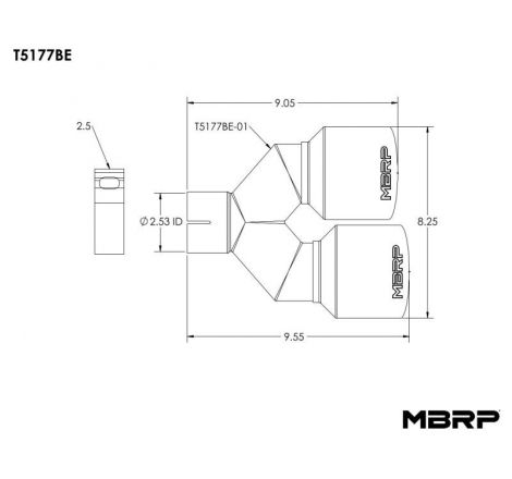 MBRP Burnt End Tip 2.5 ID Dual 4 OD Out 9.55 length Single wall 304 Stainless Steel Pass Side