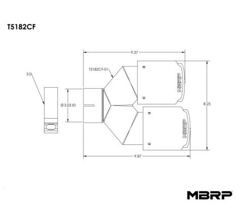 MBRP 3in ID / Dual 4in OD Out Staggered L 9.87in / R 9.37in Dual Wall Carbon Fiber Univ Exhaust Tip