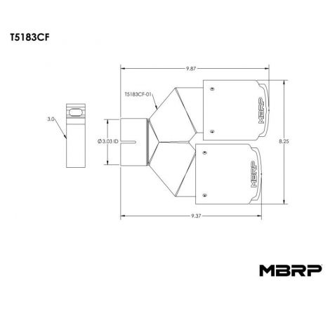 MBRP 3in ID / Dual 4in OD Out Staggered L 9.37in / R 9.87in Dual Wall Carbon Fiber Univ Exhaust Tip