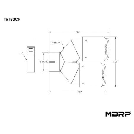 MBRP 3in ID / Dual 4in OD Out Staggered L 9.37in / R 9.87in Dual Wall Carbon Fiber Univ Exhaust Tip