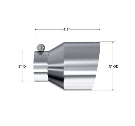 MBRP Universal T304 Stainless Steel Tip, 3in ID / 5in OD Out / 6.5in Length / Angle Cut  Single Wall