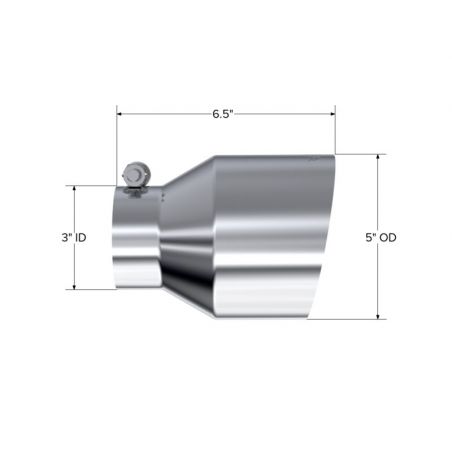 MBRP Universal T304 Stainless Steel Tip, 3in ID / 5in OD Out / 6.5in Length / Angle Cut  Single Wall