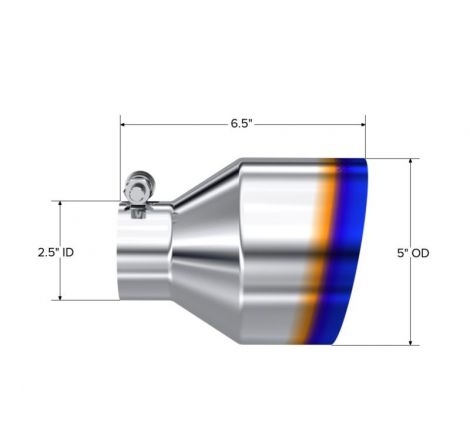 MBRP Univ. T304 Stainless Steel Burnt End Tip 2.5in ID / 5in OD / 6.5in Length Angle Cut Single Wall