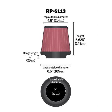 K&N Cone Filter 5in ID 6.5in base 4.5in top 5.625in height carbon fiber look