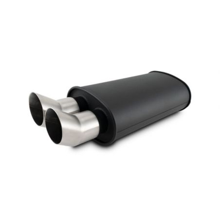 Vibrant Streetpower Flat Blk Muffler 9x5x15in Body 2.5in Inlet ID 3in Tip OD w/Dual DTM Tips