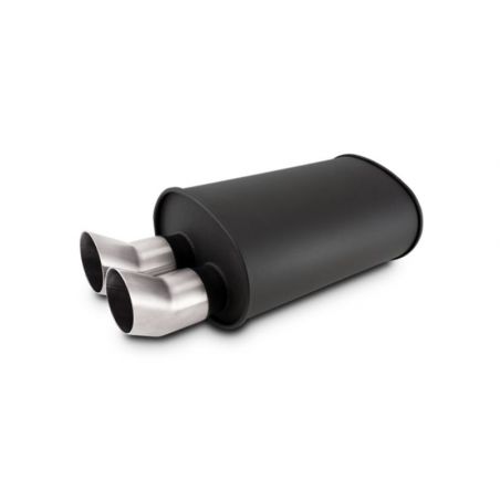 Vibrant Streetpower Flat Blk Muffler 9.5x6.75x15in Body 2.5in Inlet ID 3in Tip OD w/Dual DTM Tips