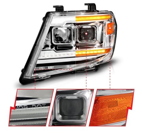 ANZO 09-20 Nissan Frontier Chrome Projector Plank Style DRL w/ Switchback & Sequential LED DRL