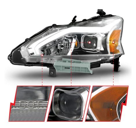 ANZO 13-15 Nissan Altima (w/o Factory HID Bulbs) Projector Headlights - w/ Light Bar Chrome Housing