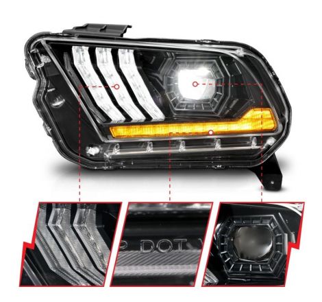 ANZO 13-14 Ford Mustang (w/ Factory HID/Xenon HL only) Projector Headlights w/Light Bar Black