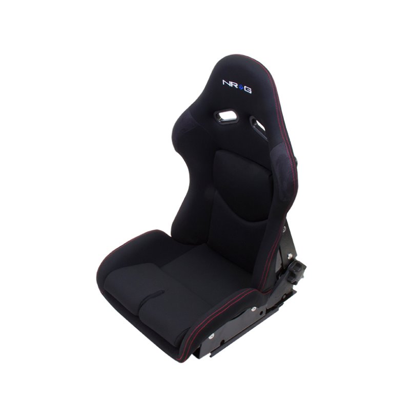 NRG FRP Bucket Seat - Reclinable (Black Cloth w/Red Stiting)