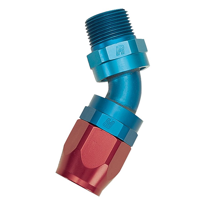 Russell Performance -8 AN Red/Blue 45 Degree Full Flow Swivel Pipe Thread Hose End (With 3/8in NPT)