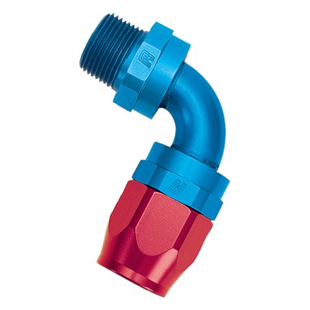 Russell Performance -12 AN Red/Blue 90 Deg Full Flow Swivel Pipe Thread Hose End (With 1/2in NPT)