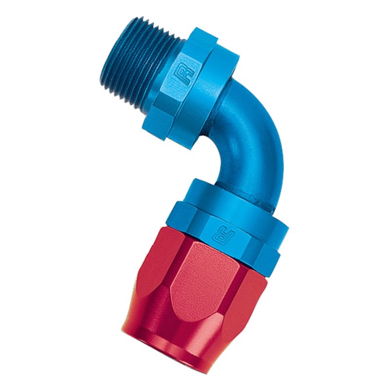 Russell Performance -12 AN Red/Blue 90 Deg Full Flow Swivel Pipe Thread Hose End (With 3/4in NPT)