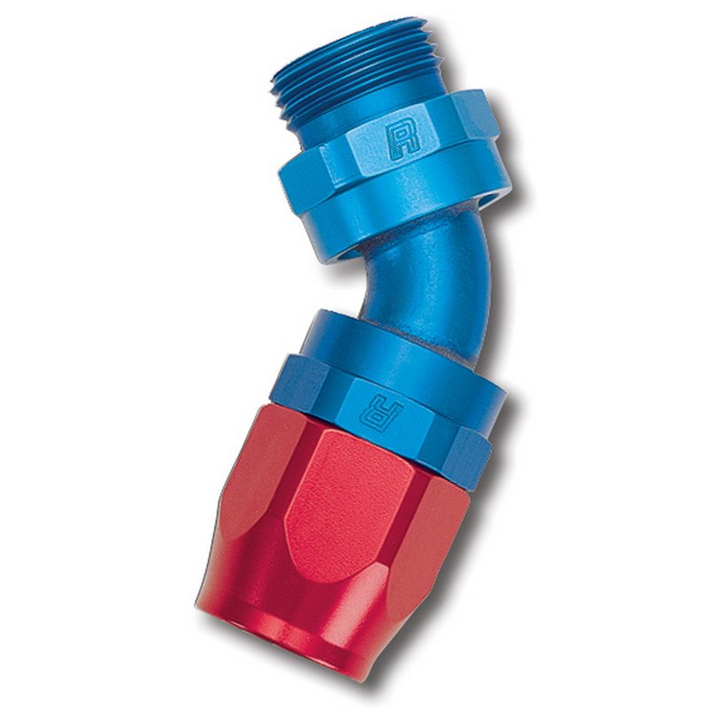 Russell Performance -12 AN Red/Blue 45 Deg Swivel Dry Sump Hose End (-12 Port 1-1/16in-12 Thread)