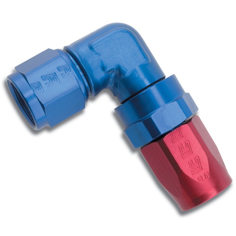 Russell Performance -6 AN Red/Blue 90 Degree Forged Aluminum Swivel Hose End