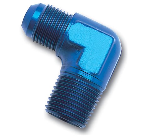 Russell Performance -6 AN to 1/4in NPT 90 Degree Flare to Pipe Adapter (Blue)