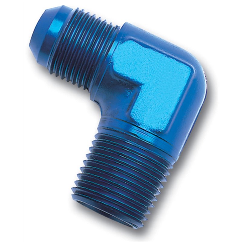 Russell Performance -6 AN to 1/4in NPT 90 Degree Flare to Pipe Adapter (Blue)