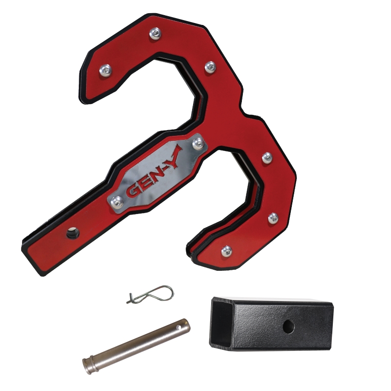 Gen-Y Hulk 2.0 16K Tow Hook 2in Shank w/GH-009 Reducer Sleeve/GH-099 Pin/GH-011 Clip - Black/Red