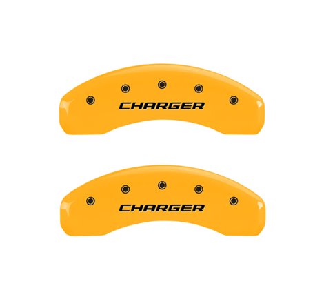 MGP 4 Caliper Covers Engraved Front & Rear Block/Charger Yellow finish black ch