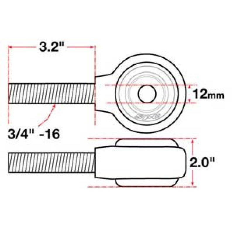 SPC Performance X Axis Sealed Flex Joint LH 3/4in-16x12mm BH x 2in W