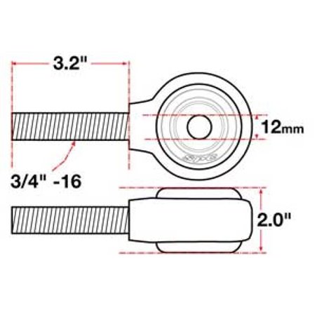 SPC Performance X Axis Sealed Flex Joint LH 3/4in-16x12mm BH x 2in W