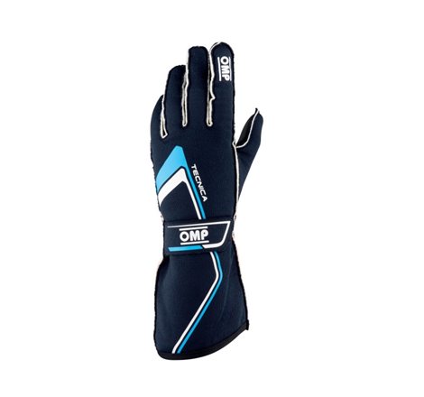 OMP Tecnica Gloves My2021 Navy/Cyan - Size L (Fia 8856-2018)