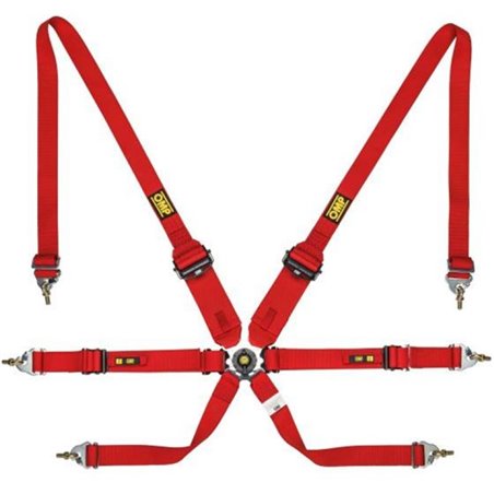 OMP Safety Harness One 2In Convertible Red Pull Up Conv Pull Down - (Fia 8853-2016)