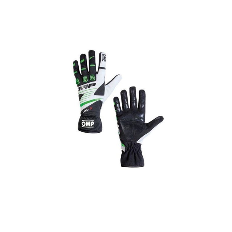 OMP KS-3 Gloves Black/W/Green - Size Xs